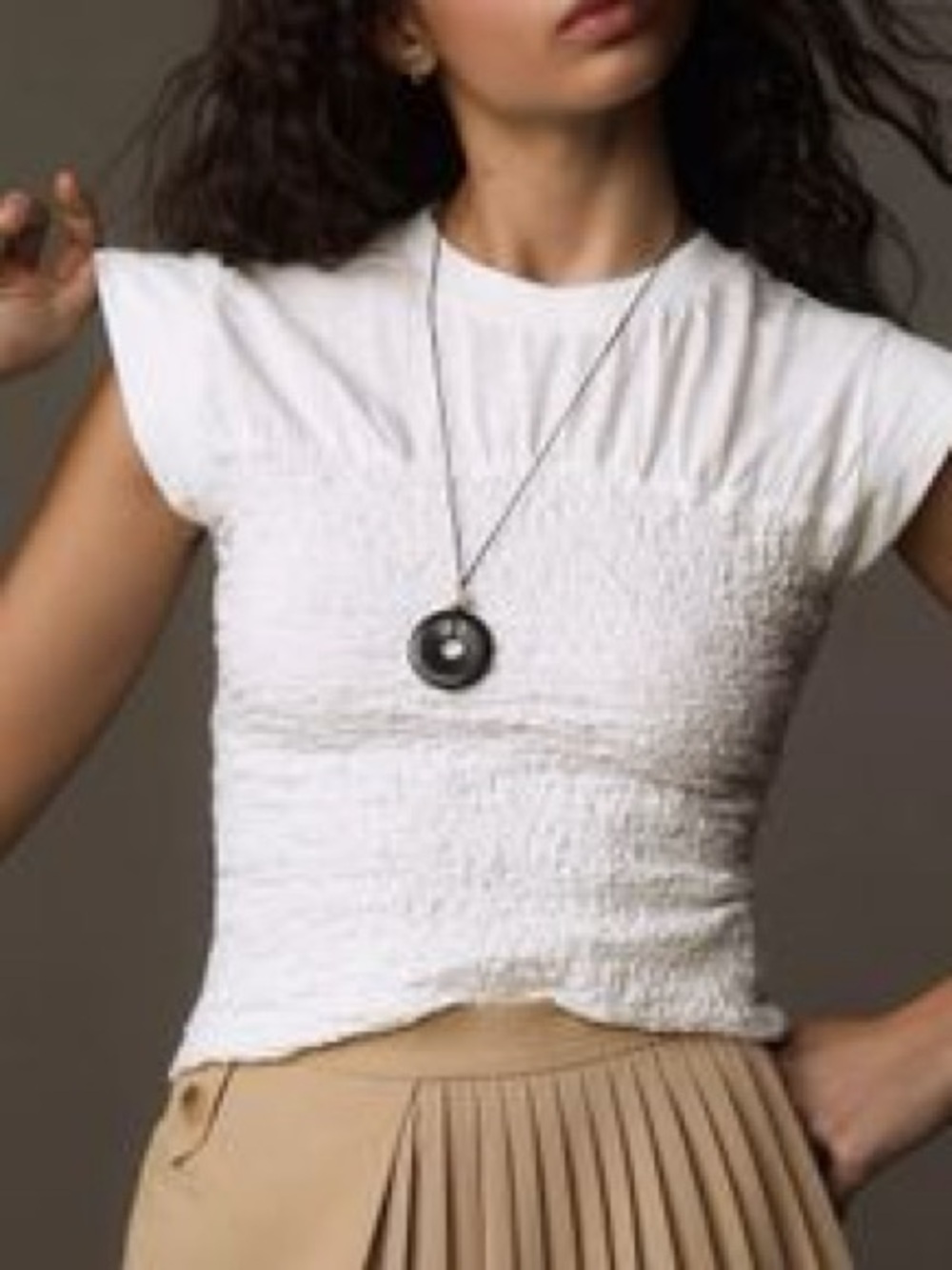NWT Anthropologie White Smocked Cap-Sleeve Top
